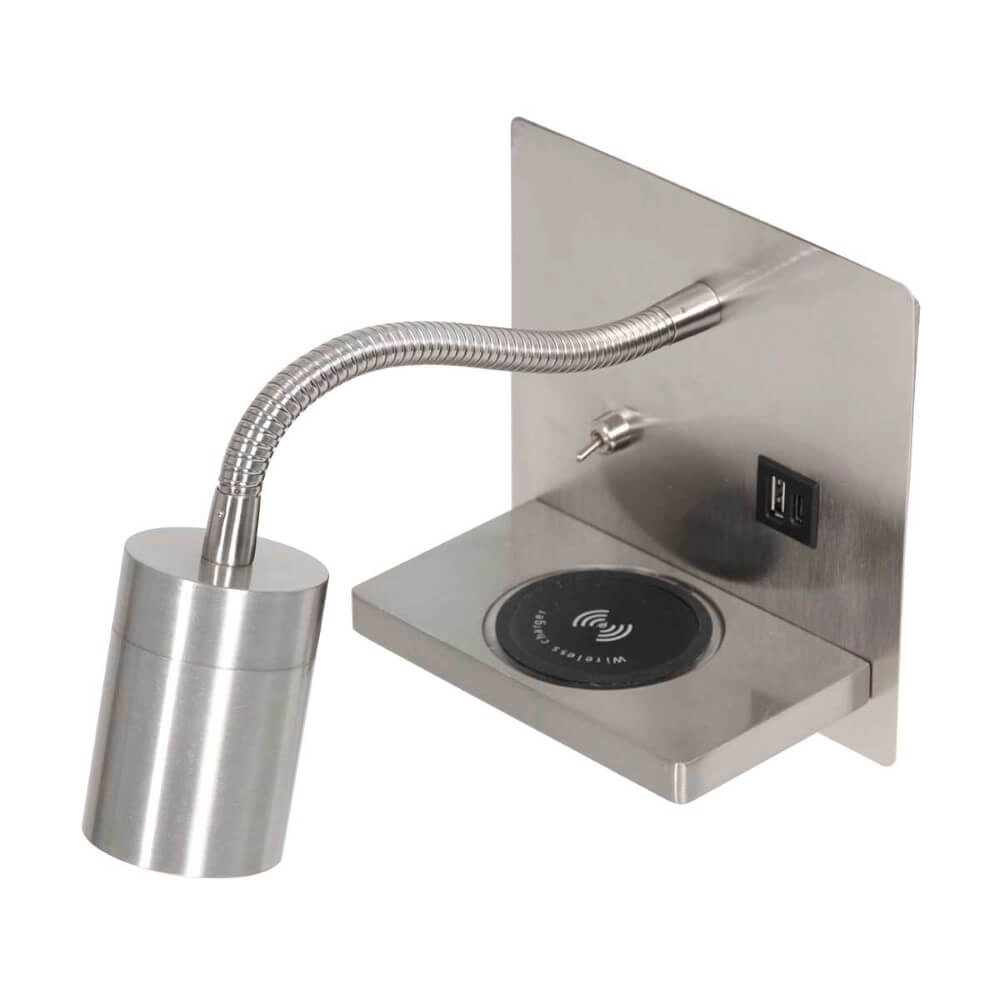 Nachttischlampe aus Edelstahl Upround mit Ladegerät und USB Steinhauer 8712746170443