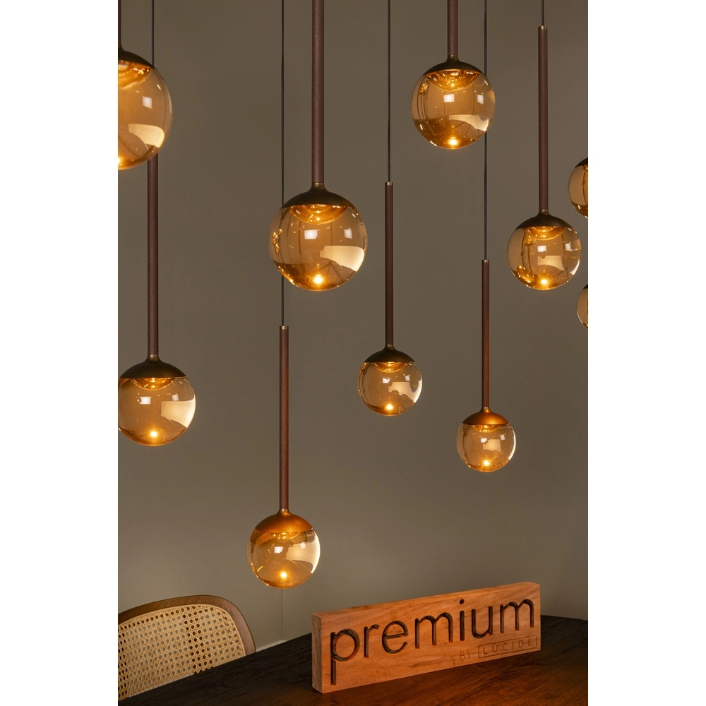 Ovale Pendellampe Calina 12-Licht mit bernsteinfarbenen Kugeln Premium by Lucide 5411212242068