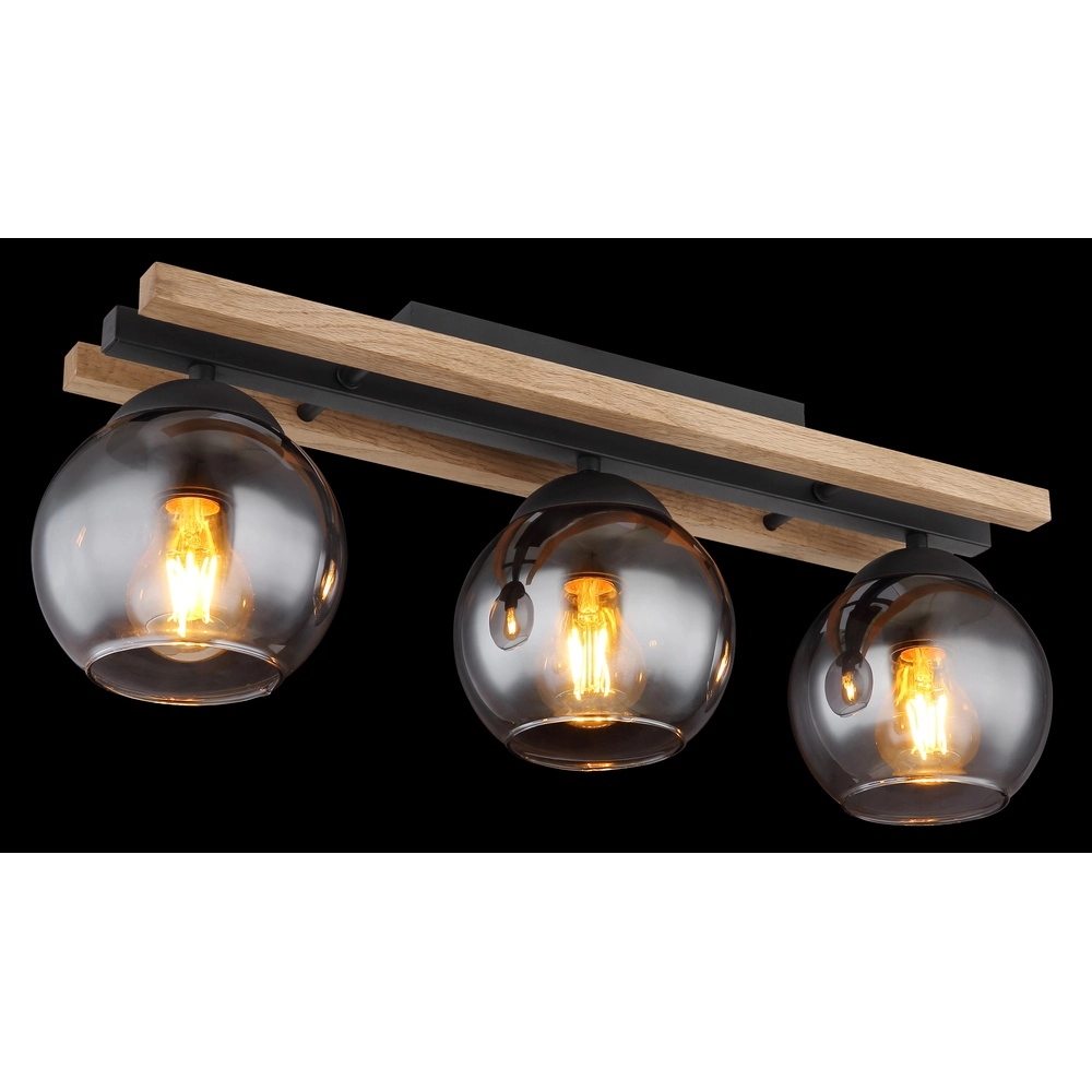 3-Licht Deckenlampe Conni Schwarz mit Holz Globo 9007371448739