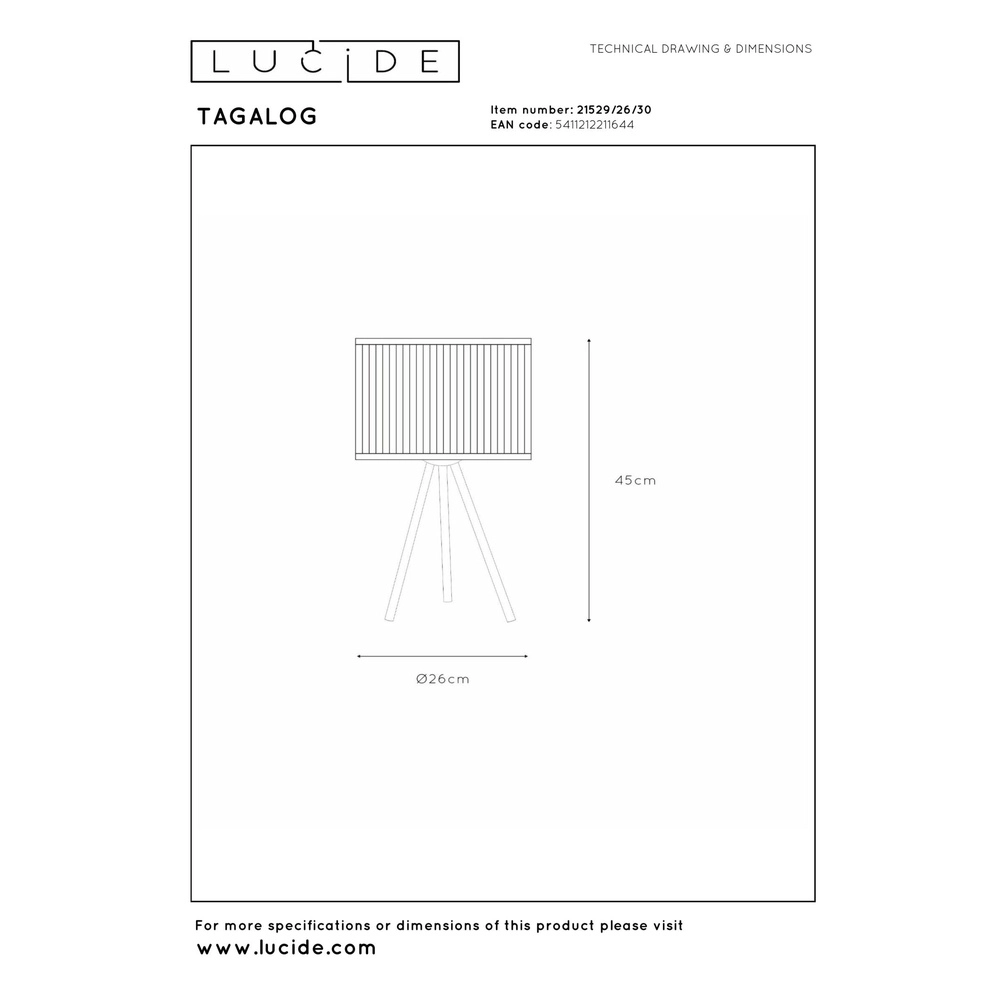 Tischlampe Tagalog Ø 26 cm schwarz Lucide 5411212211644