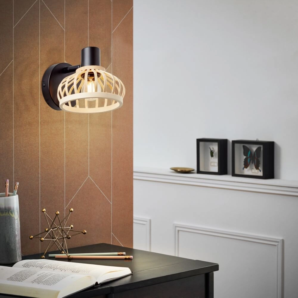 Wandlampe Norah schwarz mit Holz Brilliant 4004353409516
