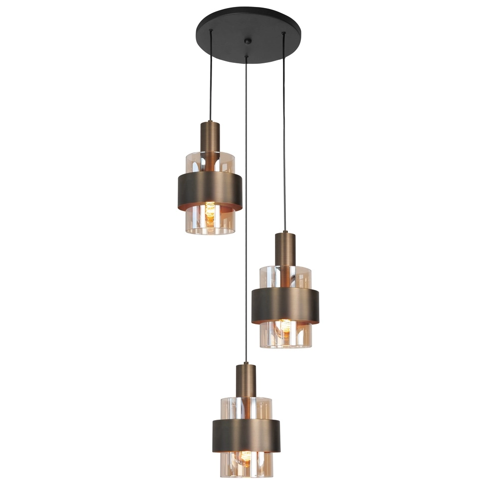 3-flammige Pendelleuchte Marrone schwarz mit Kupferbronze