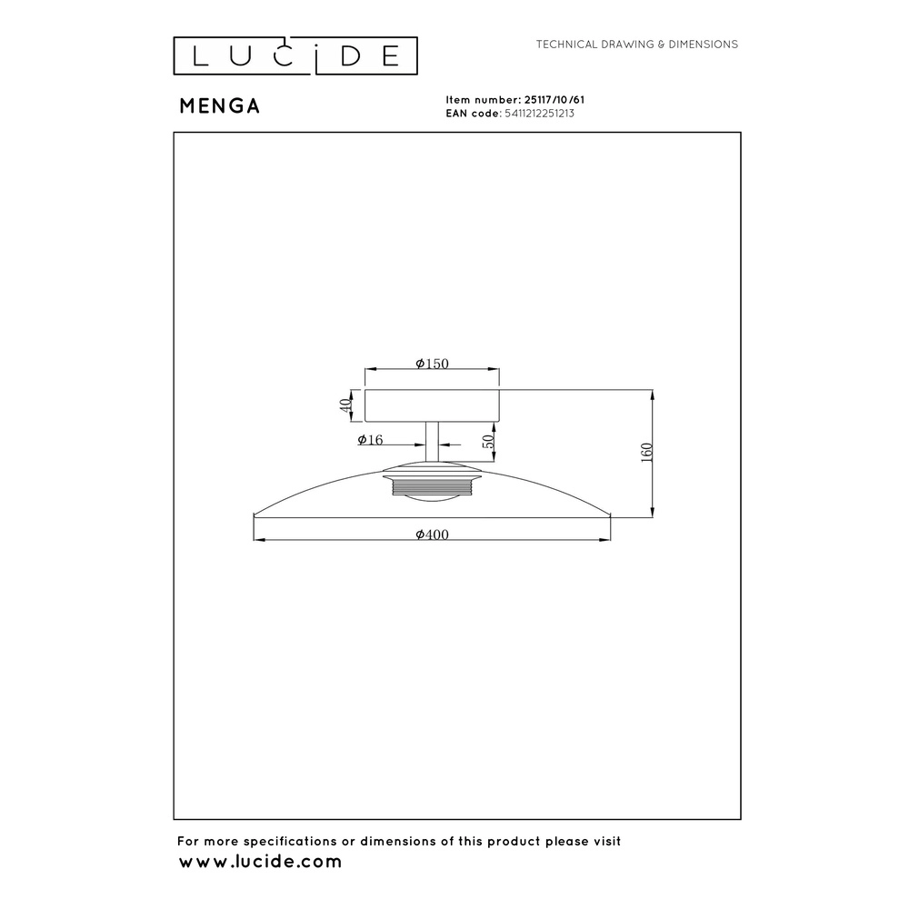 Elegante Deckenlampe Menga Ø 40 cm weißes Glas Premium by Lucide 5411212251213