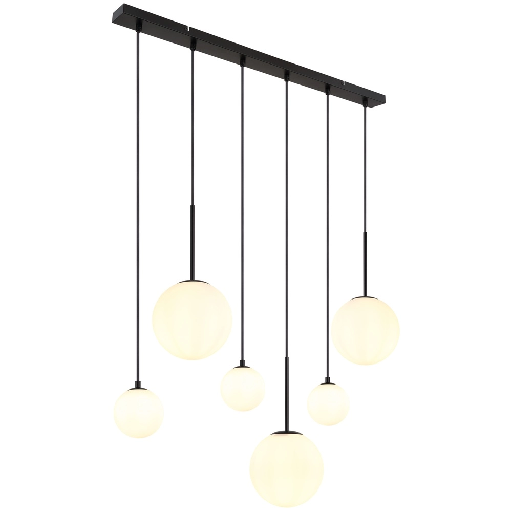 Design-Pendellampe Hallie 6-Licht Schwarz mit weißen Kugeln