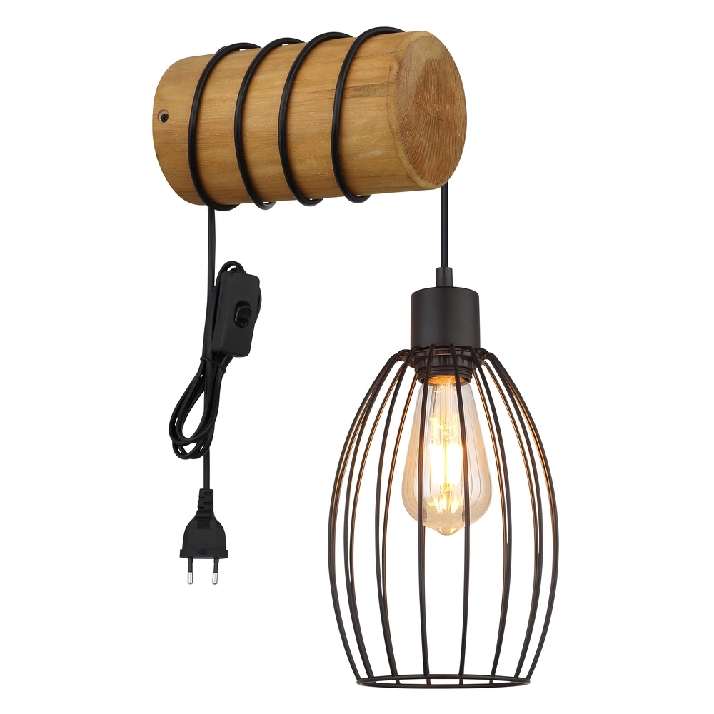 Wandlicht Berti Schwarz mit Holz Globo 9007371580330