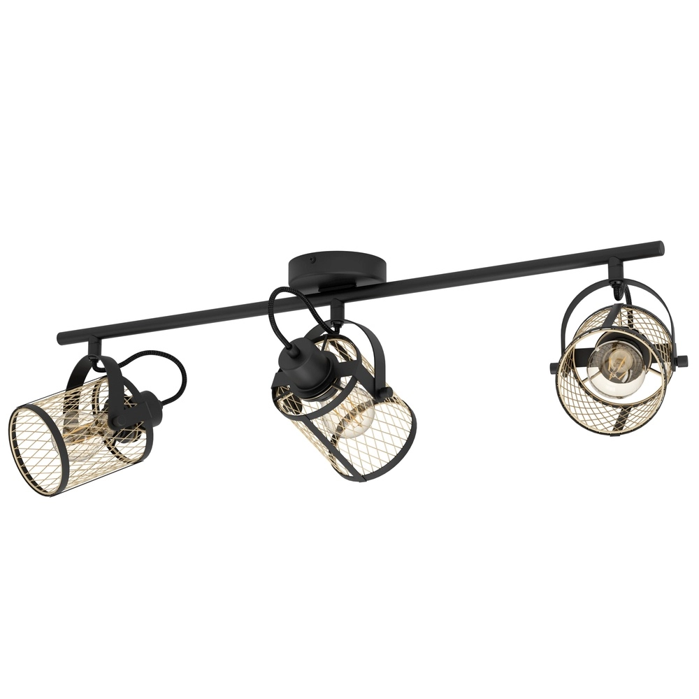 3-Licht Deckenlampe Dellow Schwarz mit Gold