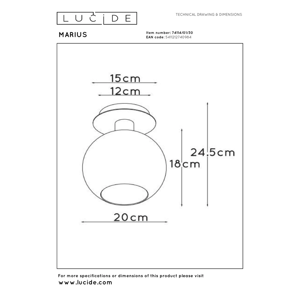 Deckenlampe Marius Schwarz mit Rauchglas Lucide 5411212740984