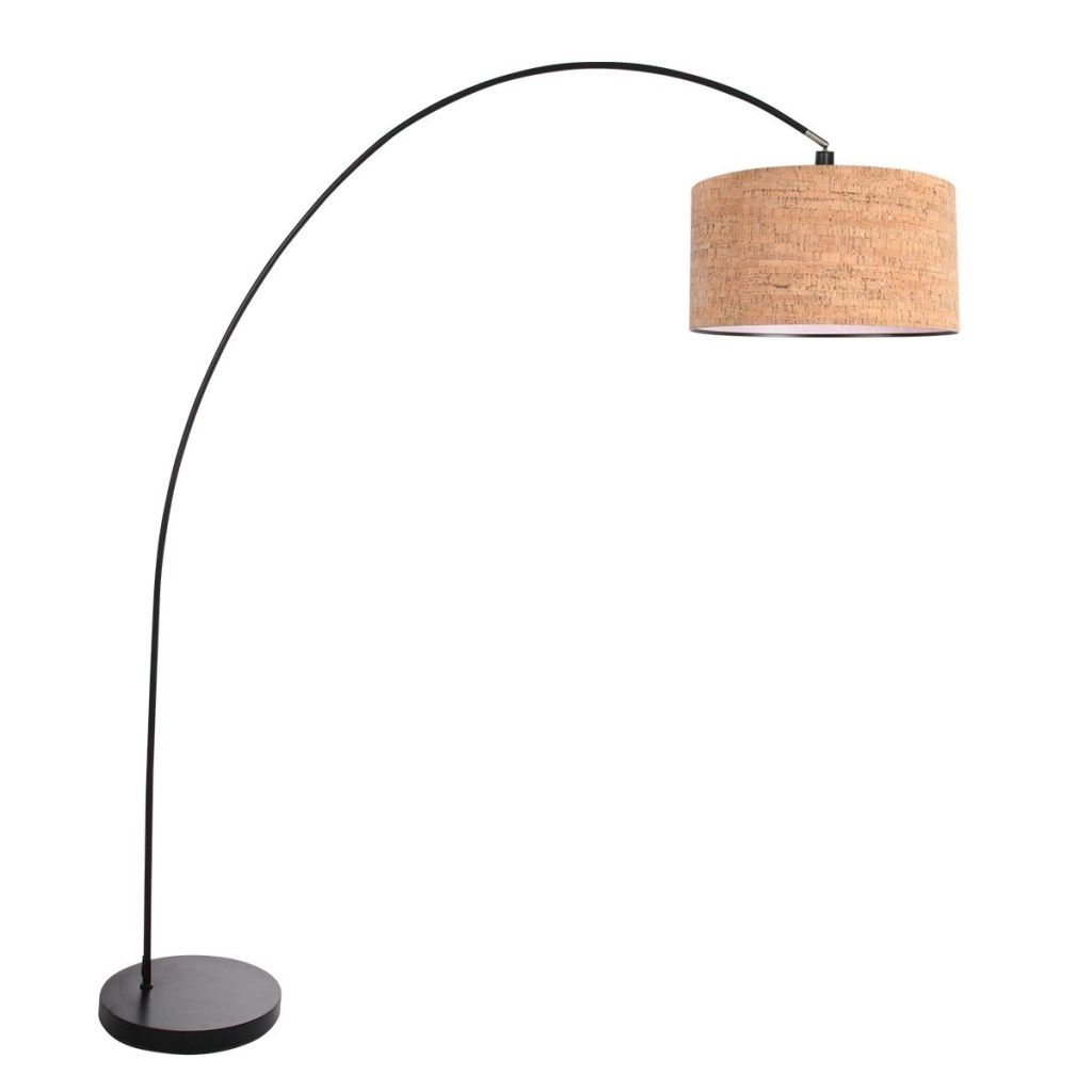 Schwarze Bogenlampe Solva mit Korkkappe Ø40 cm