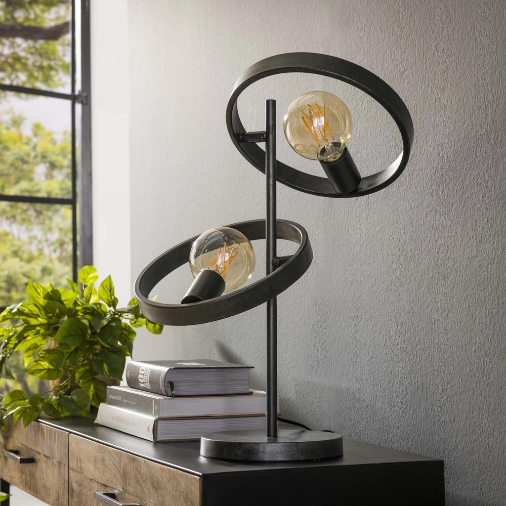 Ringe-Tischlampe Hover 53 cm hoch – Holzkohle Lyora 8716803513297