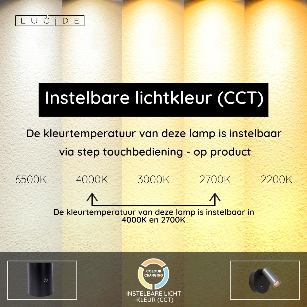 Wiederaufladbare Wandlampe mit Sensor Toni magnetisch metallisch-grau Lucide 5411212290564