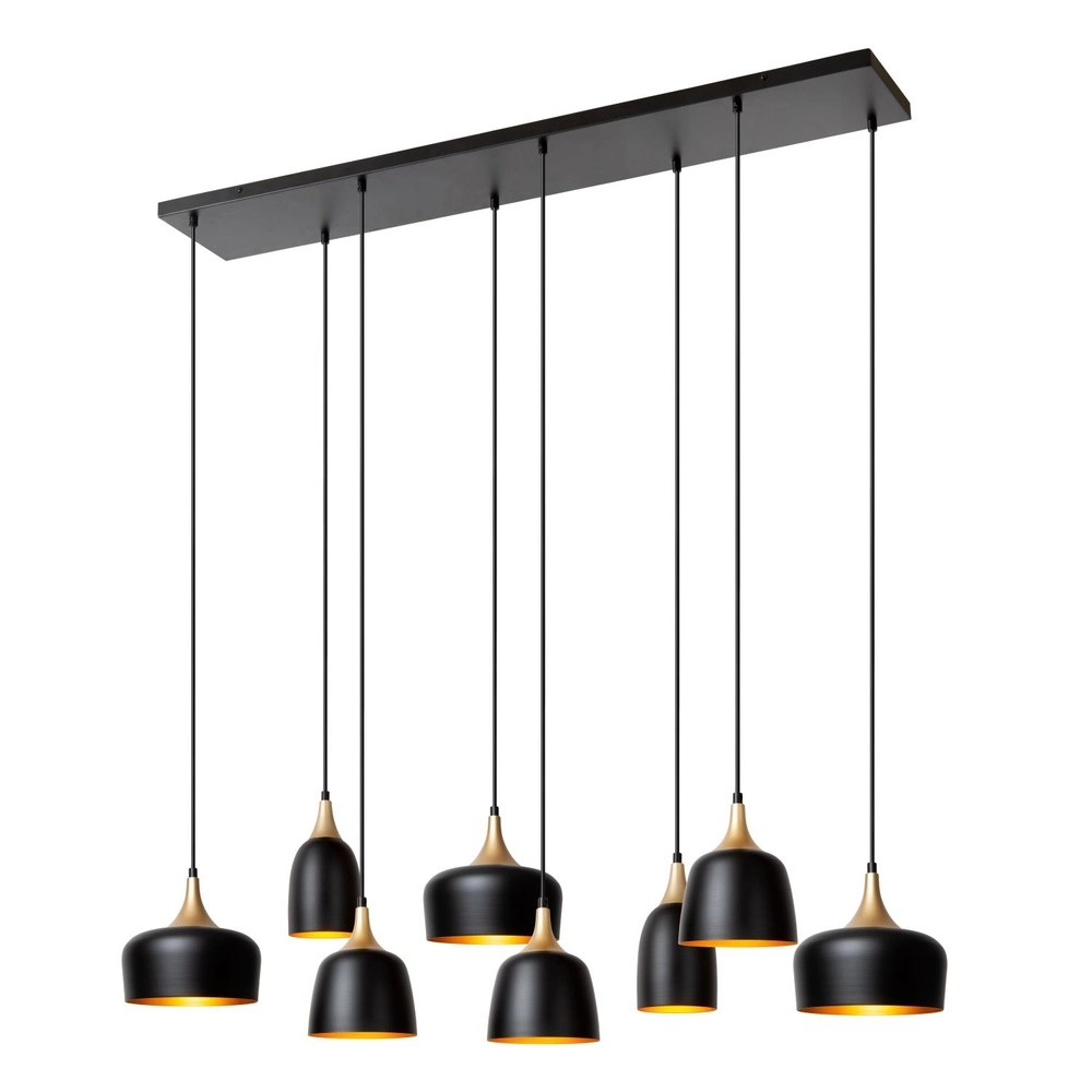8-Licht Pendellampe Chayanne Design Schwarz mit Gold Lucide 5411212051554