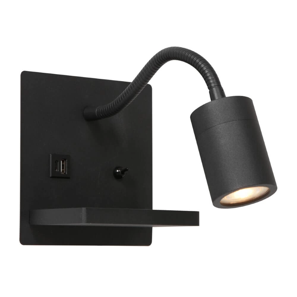 Nachttischlampe schwarz Upround mit Ladegerät und USB Steinhauer 8712746170467
