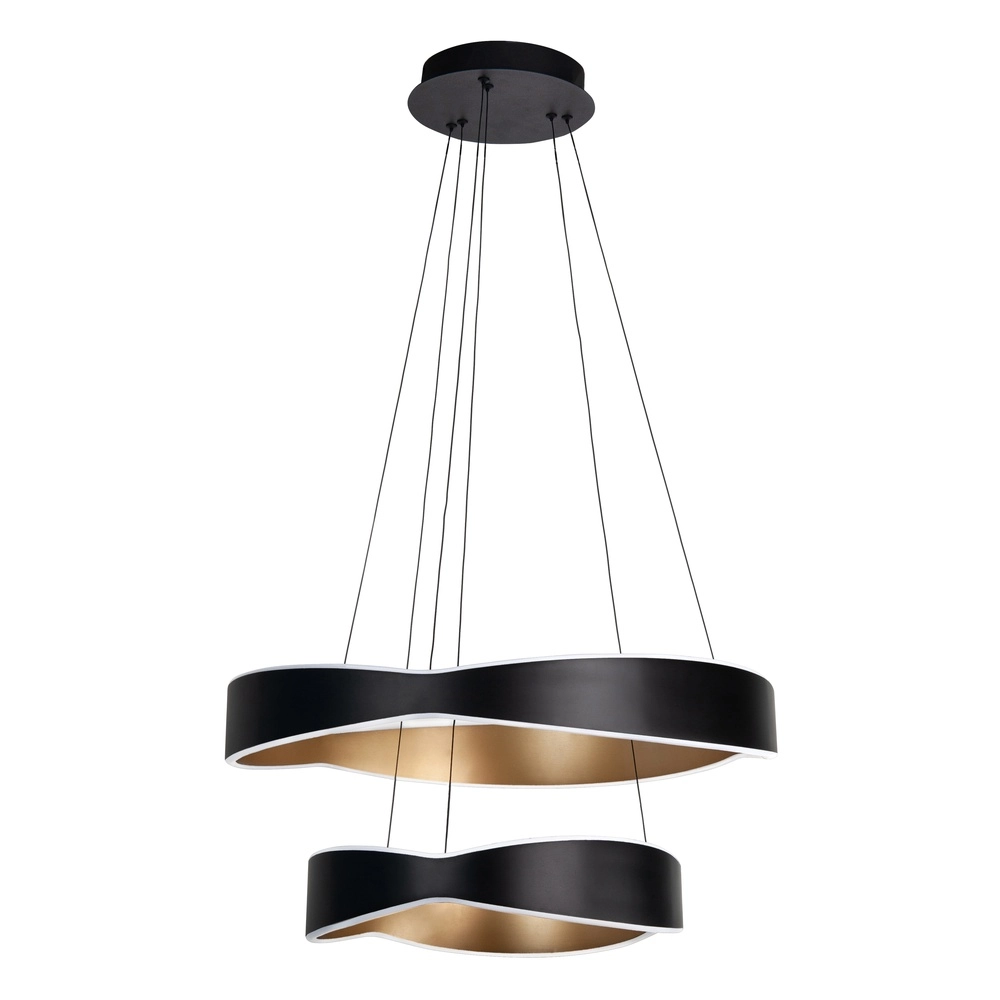 Design-Pendelleuchte Onda Schwarz mit goldenem Double