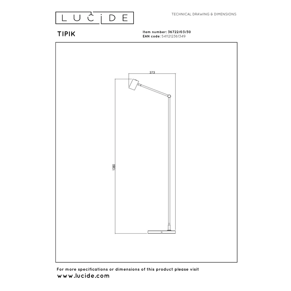 Wiederaufladbare Stehlampe Tipik Schwarz Lucide 5411212361349