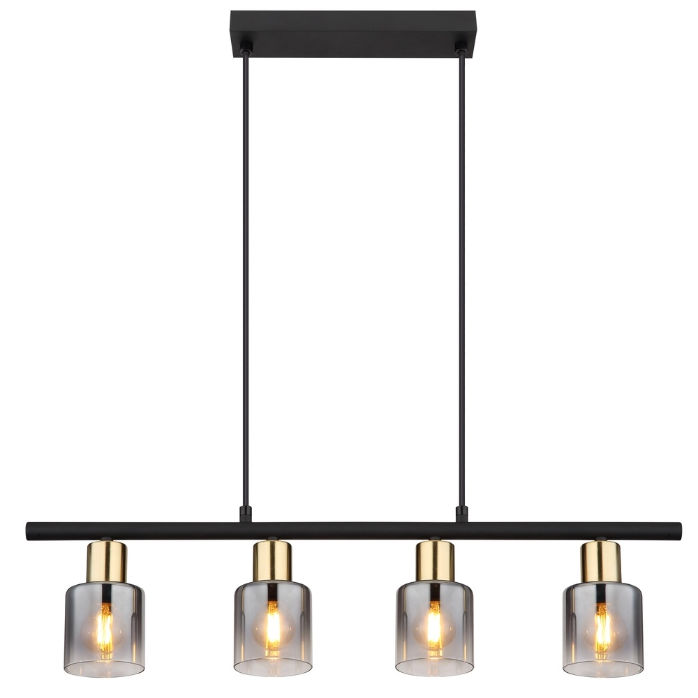 4-Licht Pendellampe Hollsy Schwarz mit Rauchglas Globo 9007371454853