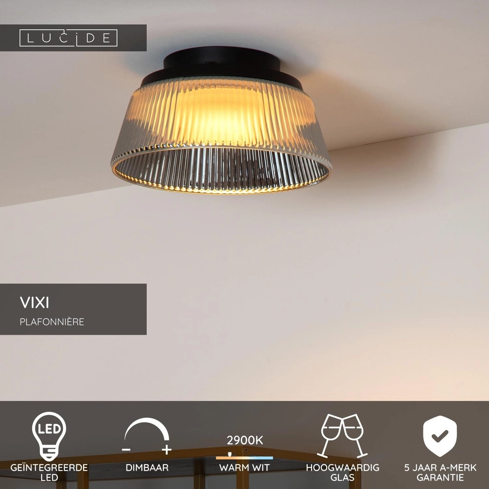 Deckenlampe Vixi Schwarz mit Rauchglas Lucide 5411212251077