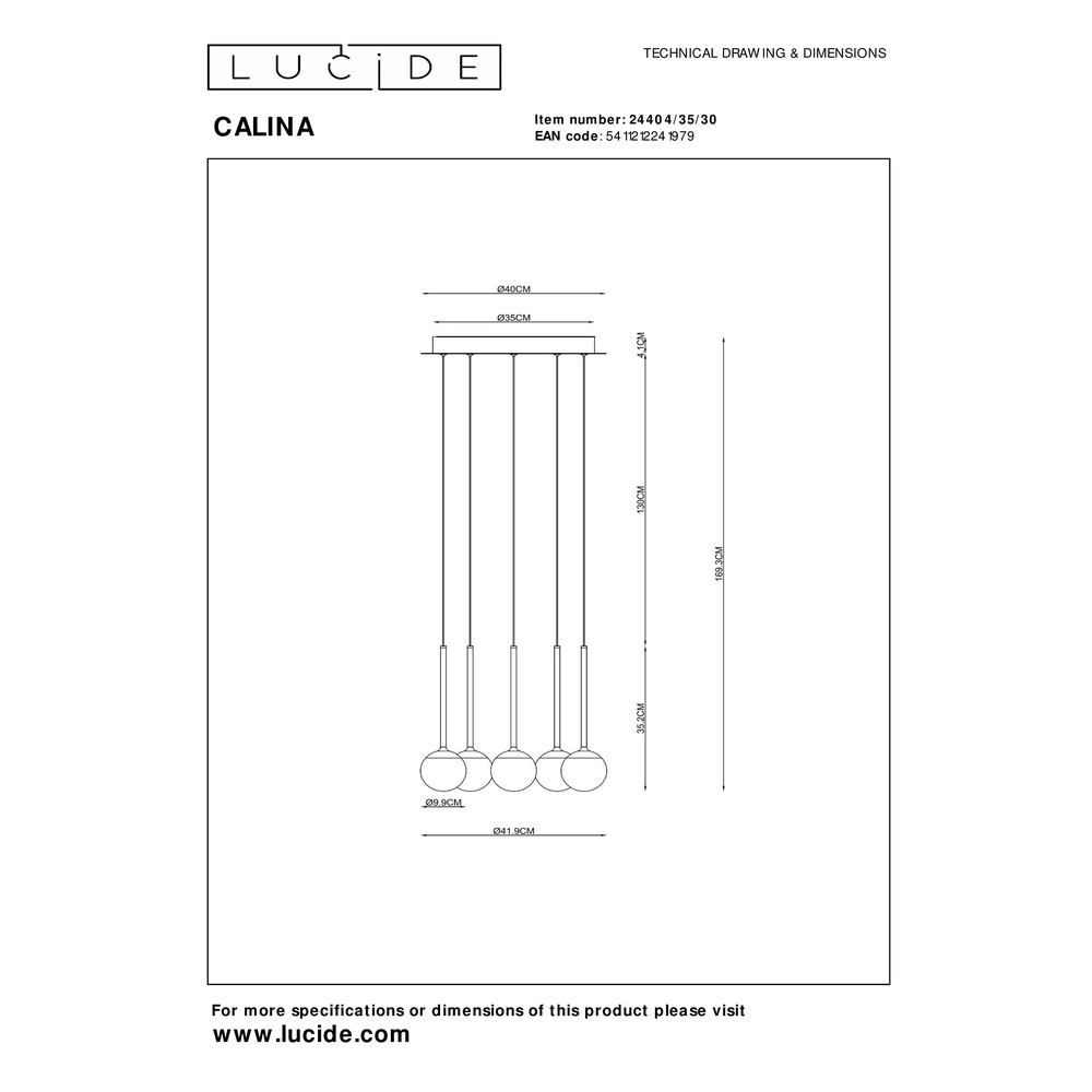 Vide Pendellampe Calina 5-Licht mit weißen Kugeln Premium by Lucide 5411212241979