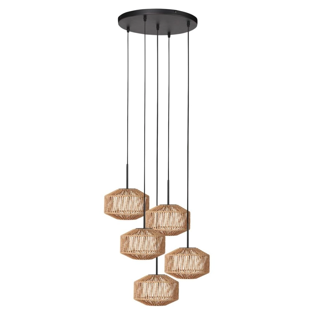 5-Licht Pendellampe Ropex mit Rattanhauben Steinhauer 8712746183191