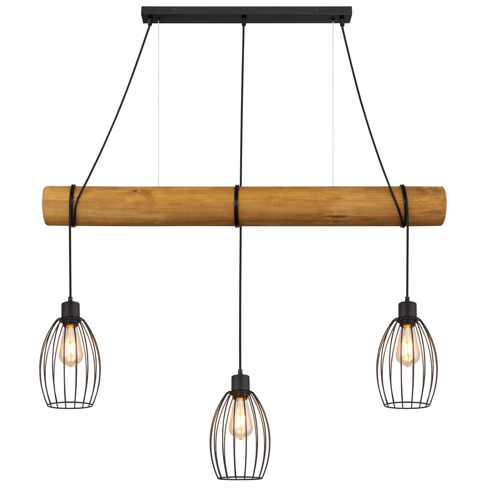 Land-Pendellampe Berti 3-Licht Holz mit Schwarz Globo 9007371583331