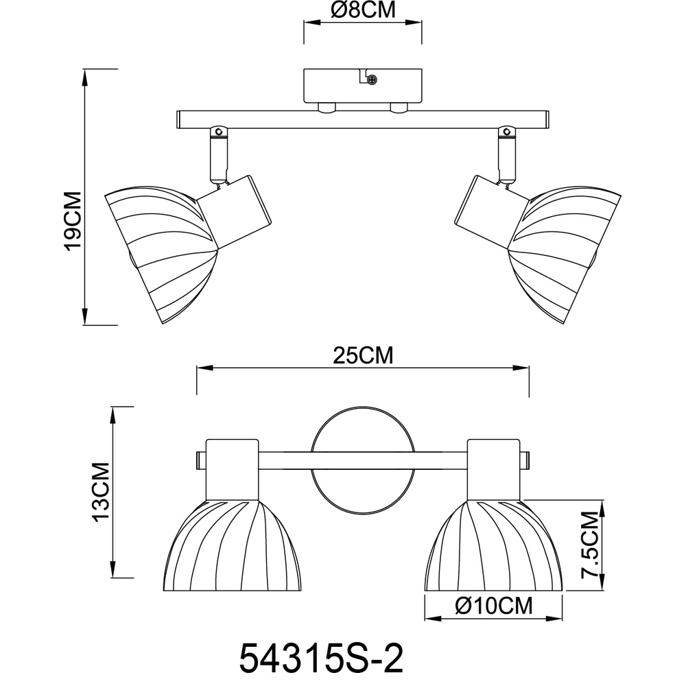Deckenlampe 2-Leuchten Zachery Schwarz Globo 9007371522507