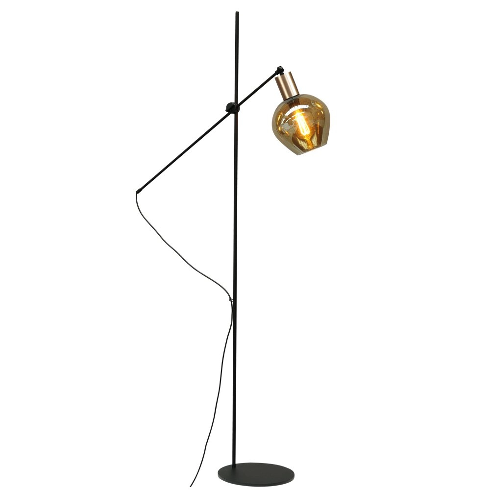 Schwarze Stehlampe Bounty verstellbar mit rundem Glas