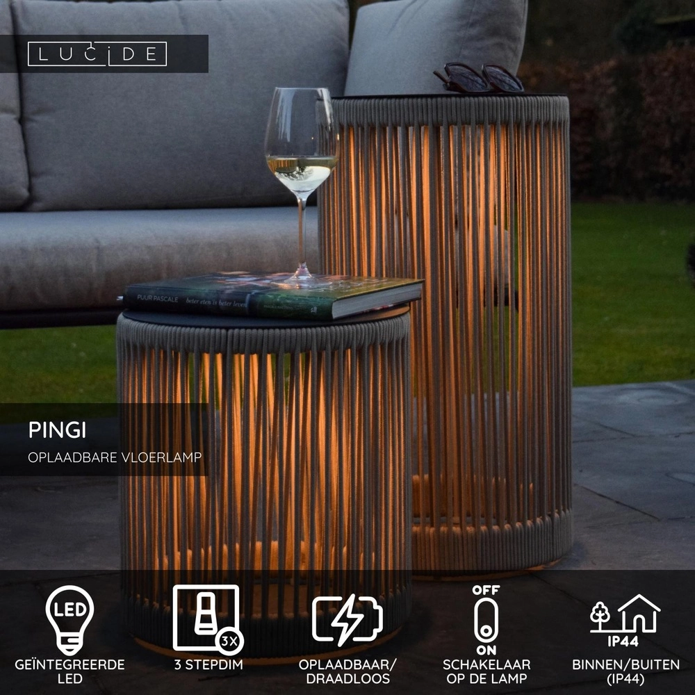Wiederaufladbare Stehlampe Pingi taupe 36,5 x Ø 33,5 cm Lucide 5411212061478