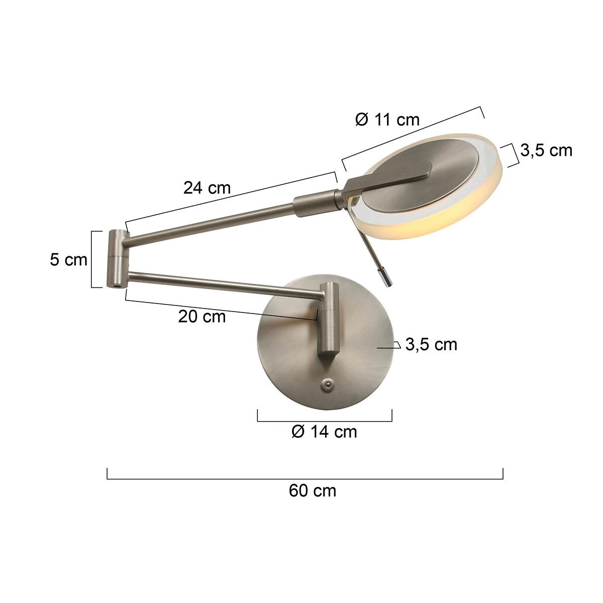 LED-Wandleselampe Turound 10 W – 2700 K – 62 cm Edelstahl-Klarglas Steinhauer 8712746133370