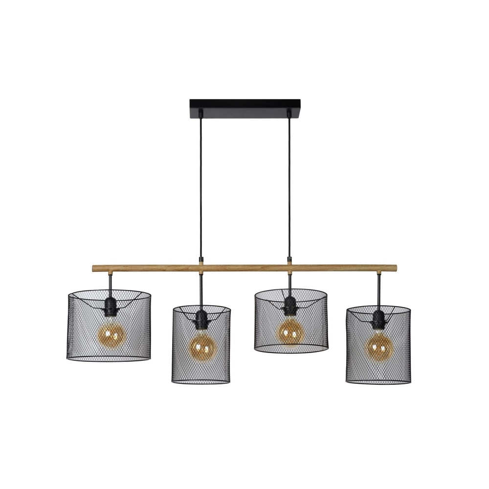 4-Licht Pendellampe Baskett Schwarz mit Holz
