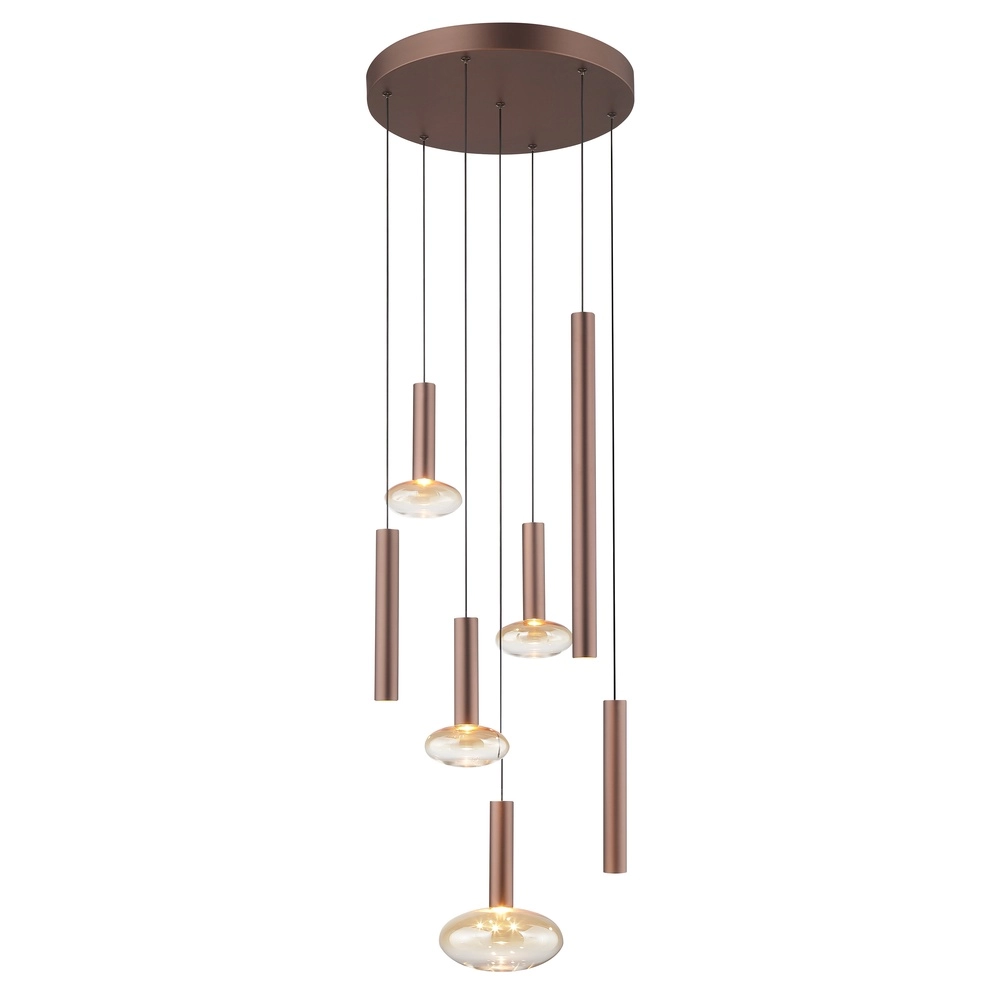 Pendellampe Veridian Ø 47 cm Kaffeebraun mit bernsteinfarbenem Glas