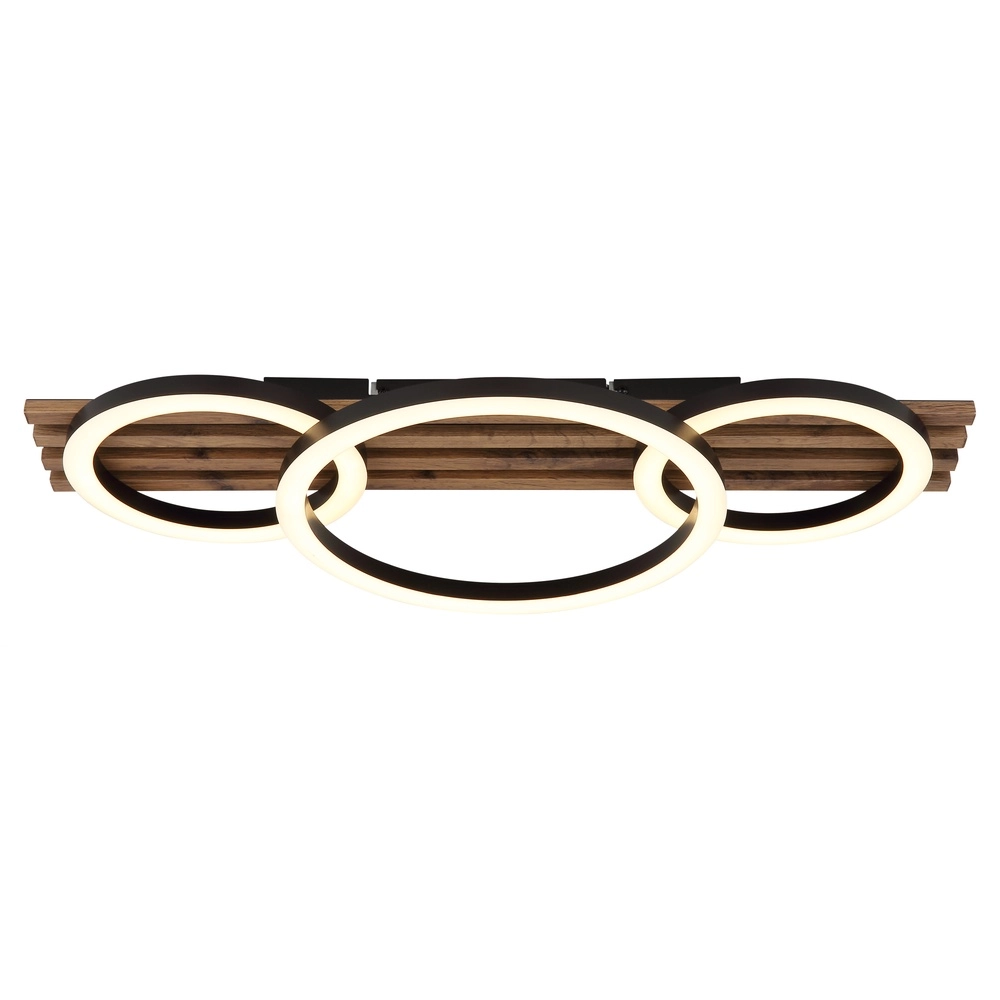 Deckenlampe Tisha 3 schwarze Ringe mit Holz Globo 9007371528578