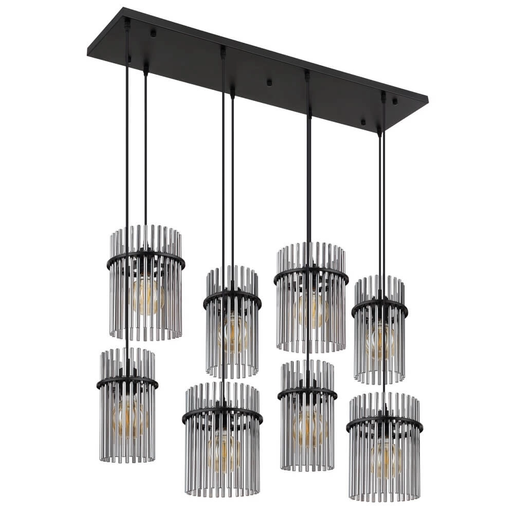Schwarze Pendelleuchte Gorley mit Rauchglas 8-flammig Globo 9007371465958