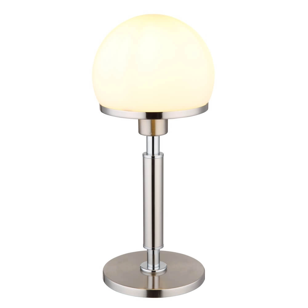 Tischlampe Haku Chrom mit weißem Glas