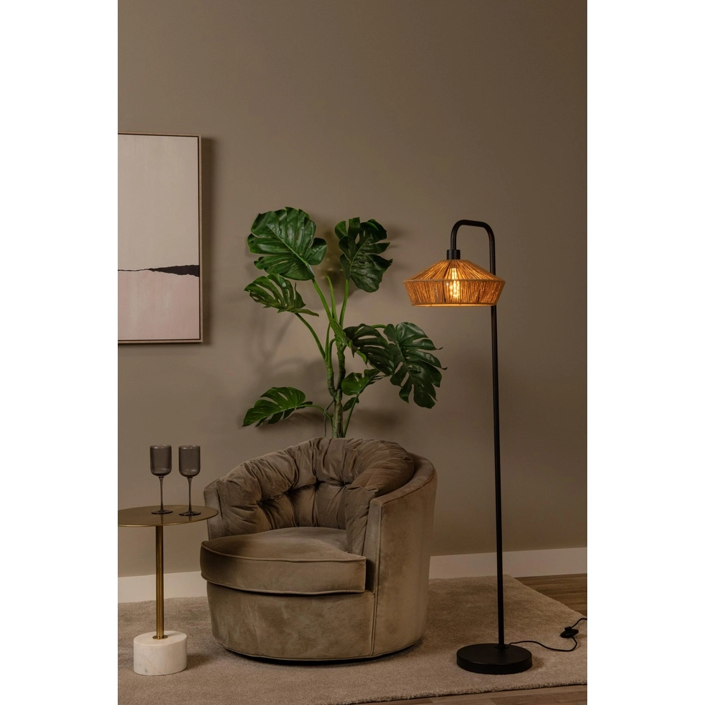 Stehlampe Yunkai Schwarz mit Rattan Lucide 5411212106209