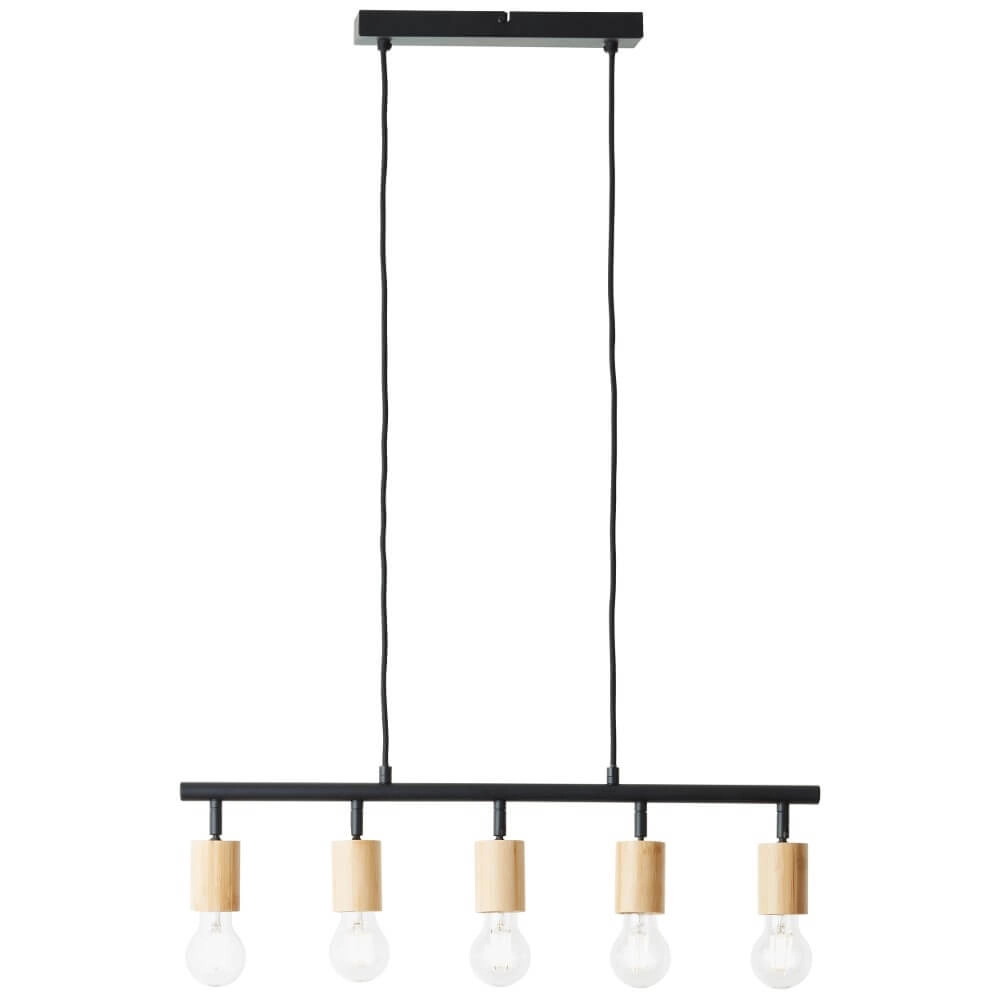 Hängelampe mit 5 Leuchten Tiffany schwarz mit Holz Brilliant 4004353406409