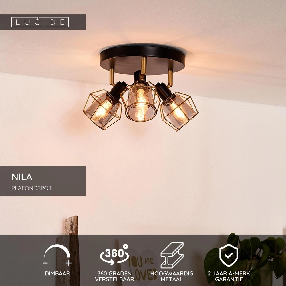 Deckenlampe Nila 3-Licht Schwarz Lucide 5411212770998
