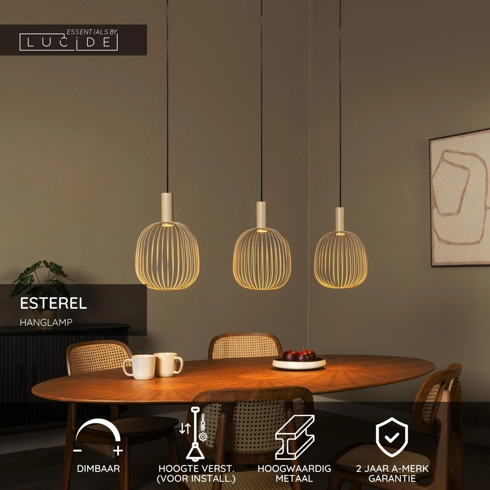 3-Licht Pendellampe Esterel sandbrauner Mini GU10 Lucide 5411212212337