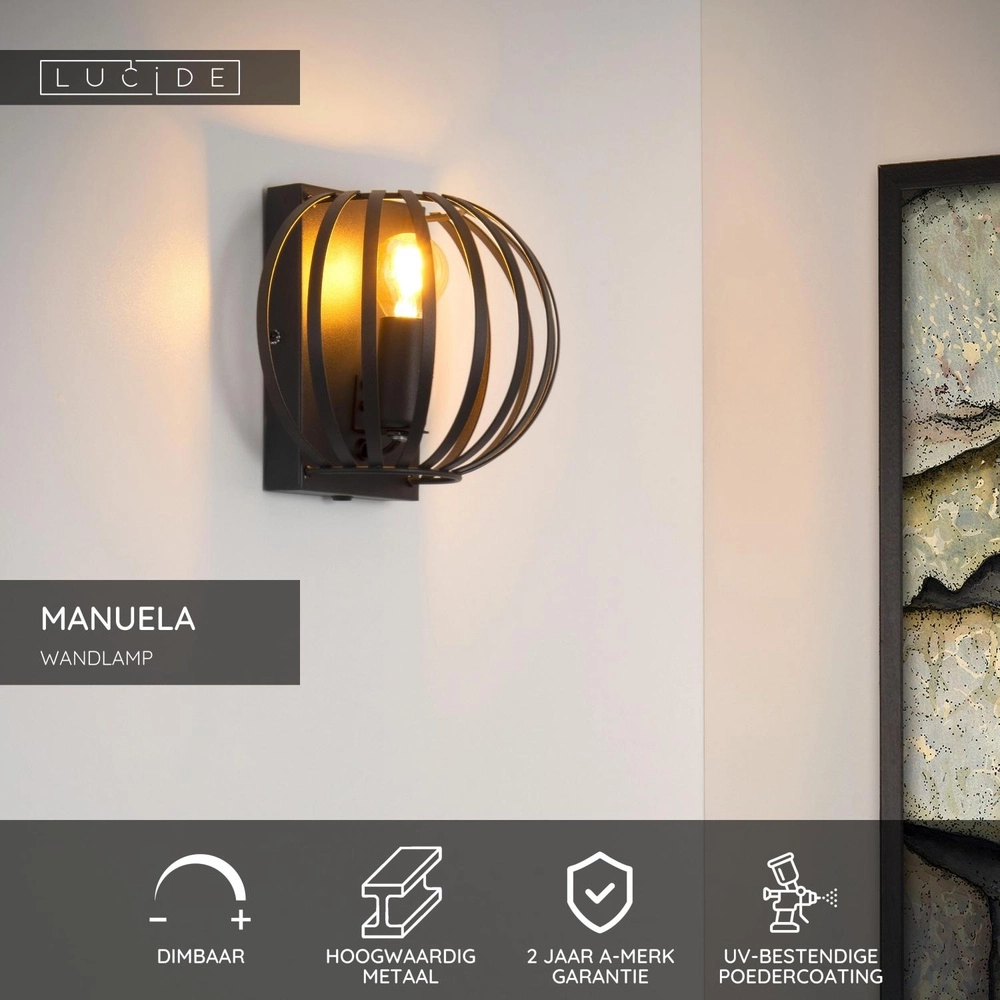 Wandlampe Manuela Schwarz Lucide 5411212782762