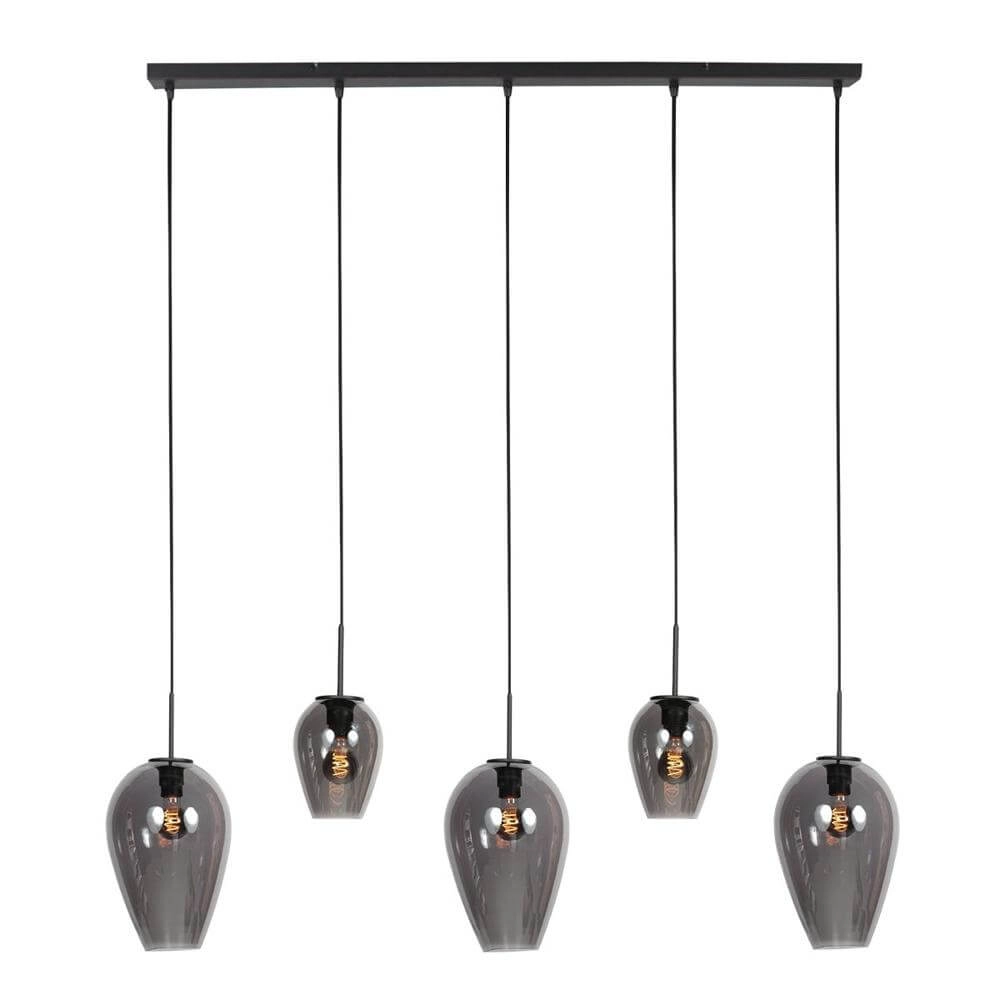 5-flammige Pendelleuchte HaloSwap schwarz mit Rauchglas