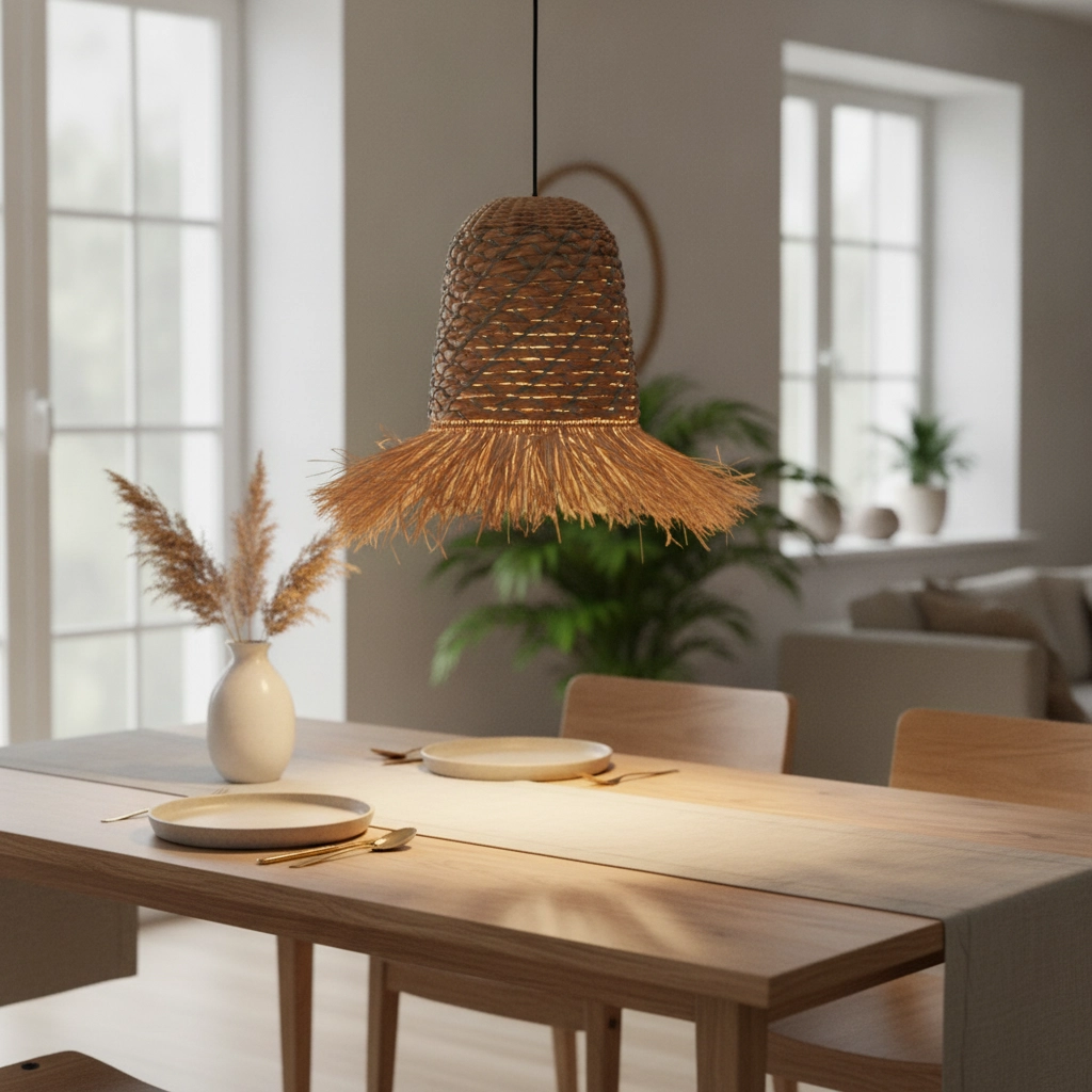 Stroh-Lampe Sorello Blau mit Braun