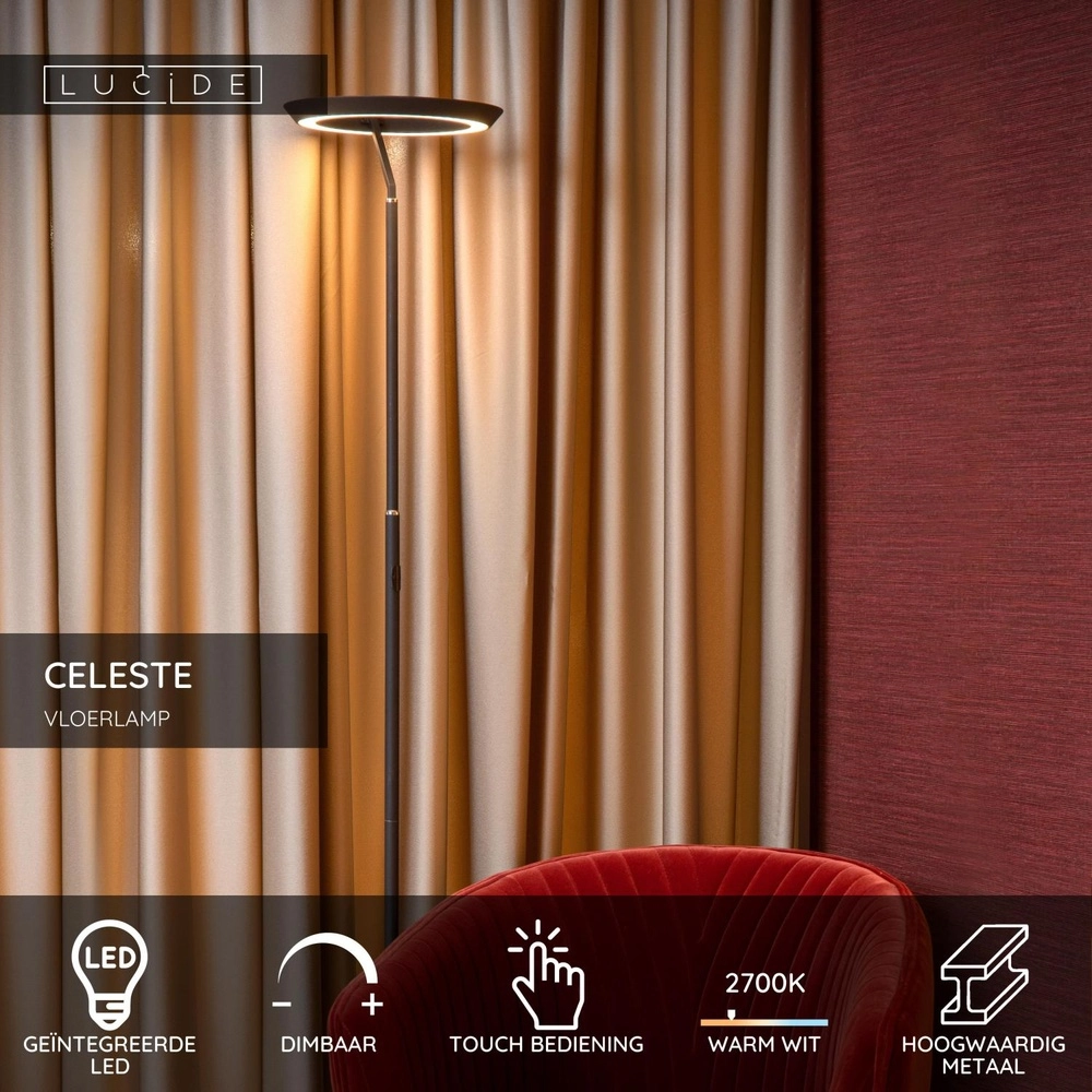 Design-Stehlampe Celeste schwarz Ø 28 cm Lucide 5411212031938