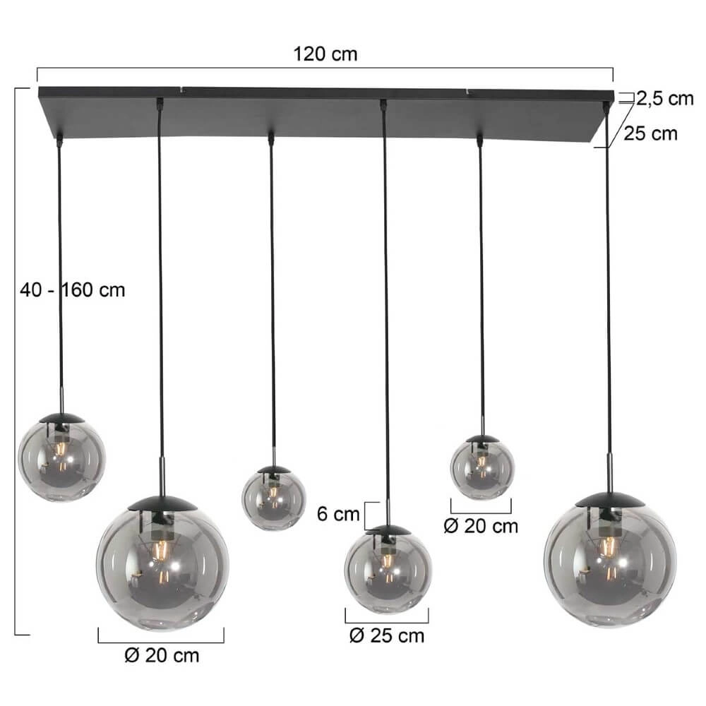 6-flammige Hängelampe aus Glas Bolique schwarz mit Rauchglas Steinhauer 8712746166422