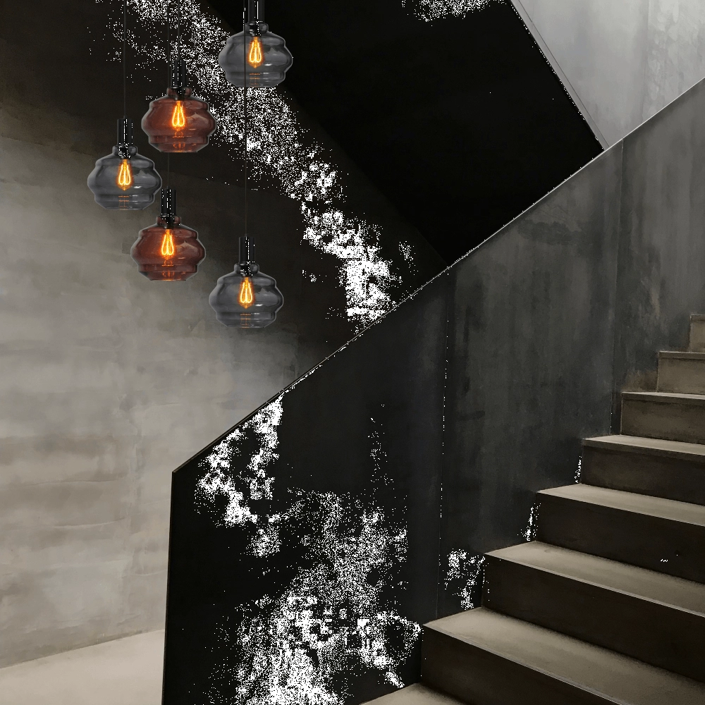 5-flammige Loft-Hängelampe - Schwarz - Porto mit Ballgläsern Masterlight 8718121271279