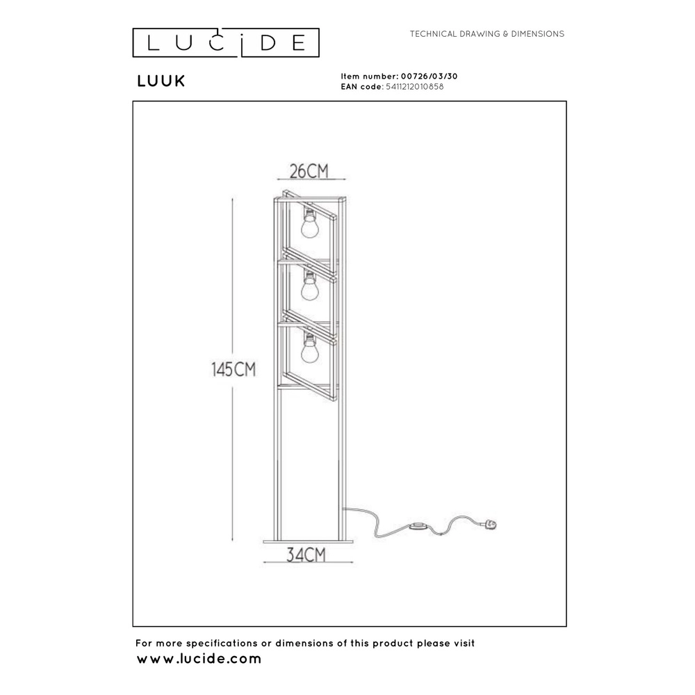 Stehlampe Luuk 3-Licht Schwarz Lucide 5411212010858
