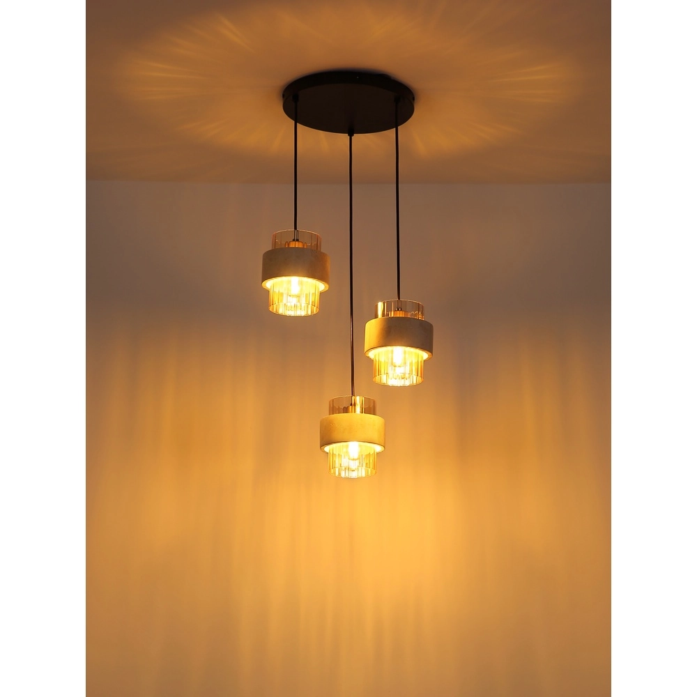 3-Licht Pendellampe Daren Schwarz mit Marmor Globo 9007371589654