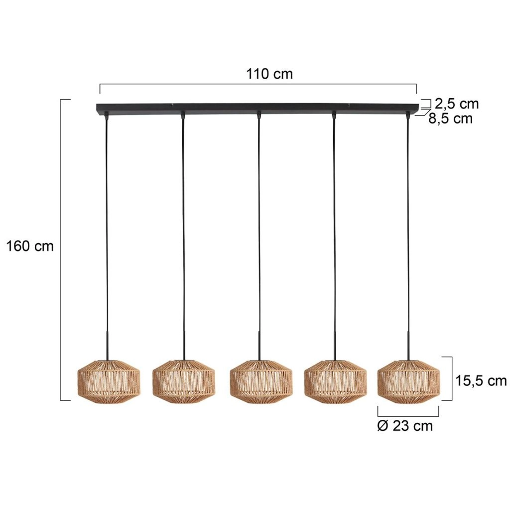 5-Licht Pendellampe gerade Ropex mit Rattanhauben Steinhauer 8712746183245