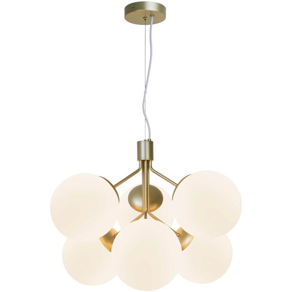 6-flammige Pendelleuchte Ivona Gold mit weißem Glas Nordlux 5704924005343