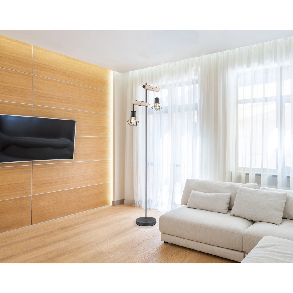 Stehlampe Priska Schwarz mit Holz Globo 9007371443840
