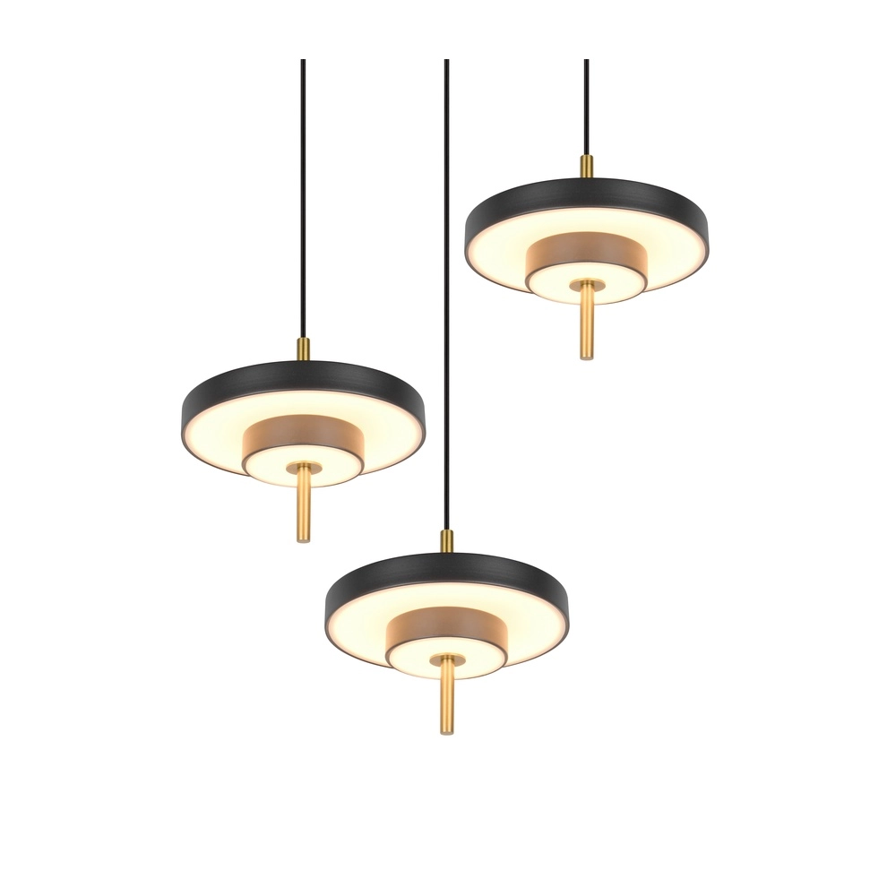 3-flammige Pendelleuchte Keaton Rundes Schwarz mit Gold Trio 4017807655247