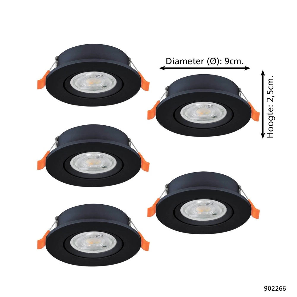 Set mit 5 Einbaustrahlern Barranco schwarz Ø 9cm - 3-stufig CCT Eglo 9008606359462