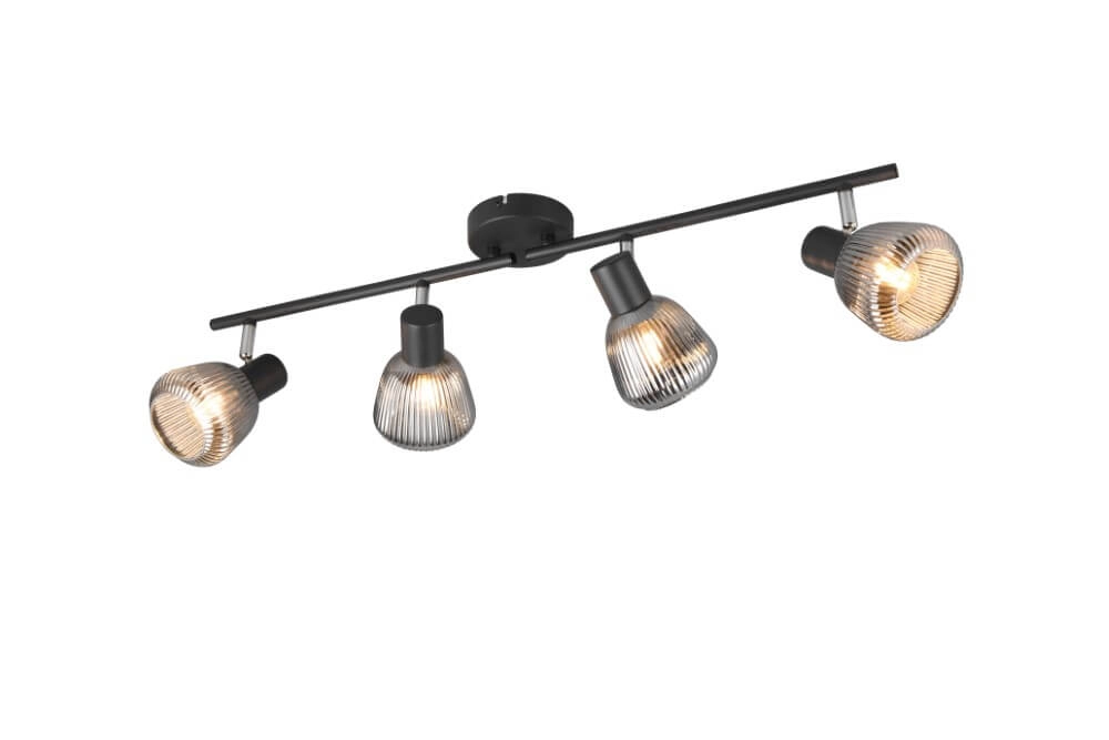 4-flammige Deckenleuchte Tarifa mit geripptem Glas